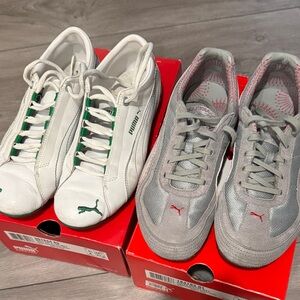 Puma TWO PAIRS Vintage Sneakers Size 8, White/Green & Gray/Pink
